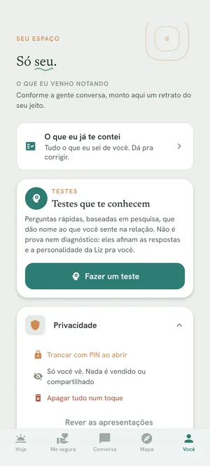 Tela Você, com tudo o que a Liz sabe sobre a pessoa.